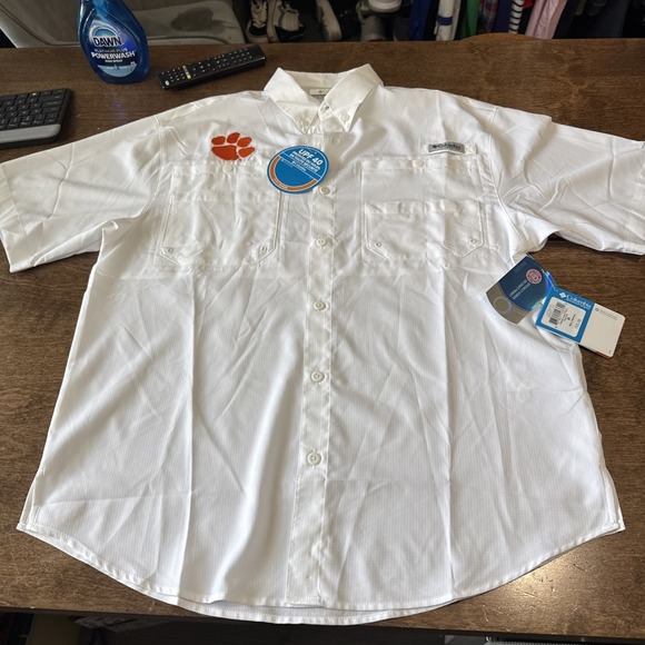 Columbia Other - NEW Columbia PFG Clemson Tigers Mens Medium White Vented Fishing Shirt UPF 40